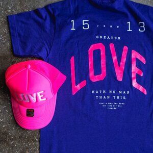 Brand New No Greater LOVE T-shirt with Trucker Hat Set  Size Lg MSRP $40